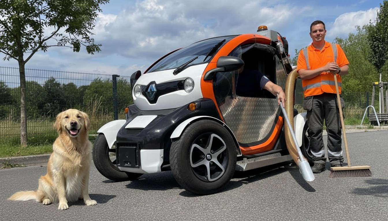 Hundekotmobil – Einsatzteam und Fahrzeug bei der Flächenbetreuung